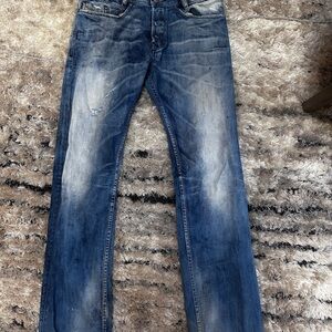 Diesel Men's Faded Blue Straight Jeans